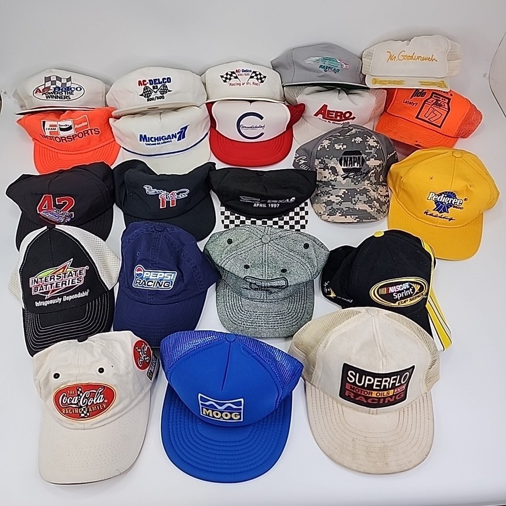 Vintage Nascar Hat‎ Cap Lot Of (22) Trucker Snap Back 80s 90s Racing Advertising